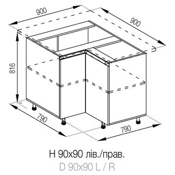 Нижний угловой модуль 90х90 Тина Мир Мебели Tina_H_90х90 фото